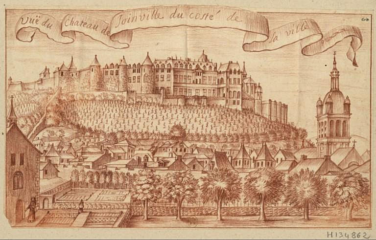Gravure du Vieux château de Joinville avec ses remparts